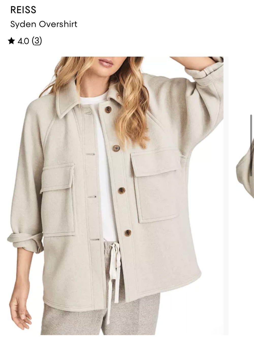 Reiss Syden Overshit - Cream Teddy Shacket with Patch Pockets